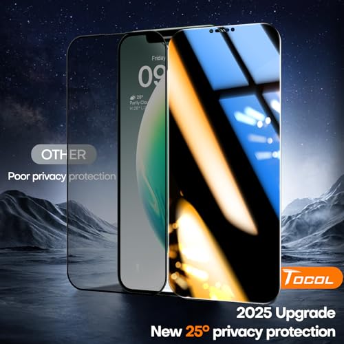 Image of TOCOL for iPhone 11 Pro Max Privacy Screen Protector 9H Hardness Military Grade Shatterproof HD Tempered Glass Full Coverage Easy Installation Case Friendly 2 Pack