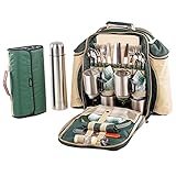 The Greenfield Collection BPS4DGHPW Super Deluxe Vier Personen Luxus Picknick Rucksack mit passender Decke, förstergrün