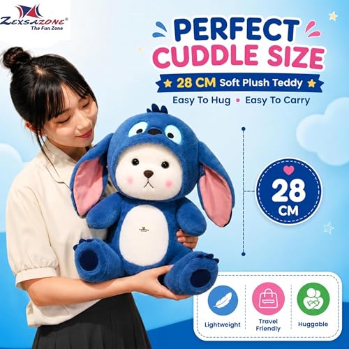 Image of ZEXSAZONE Blue Teddy Bear Soft Toy for Kids, Cute Plush Stuffed Animal, Ultra Soft Huggable Teddy, Birthday Gift for Girls & Boys, Home Decor & Cuddling Toy (Blue, 28 cm)