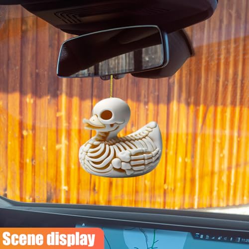 ZIMISI Swinging Skeleton Duck Car Hanging Accessories, Cute Car Rear View Mirror Charm, 2D Flat Acrylic Rearview Mirror Accessories, Funny Skull Hanging Ornament Pendant for Vehicle Home Office (1PC)