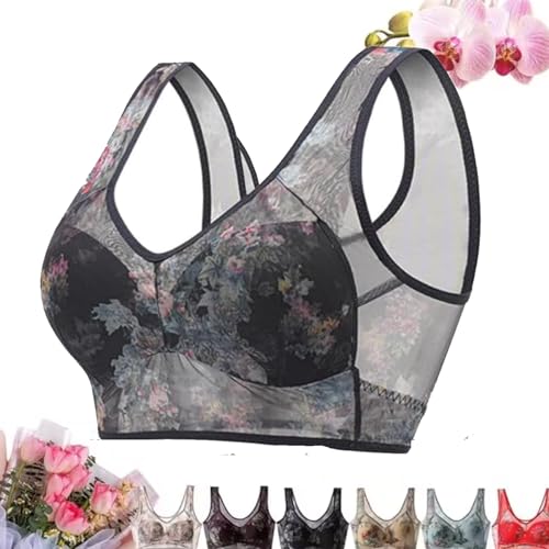 Ellebloom Bras for Senior Women,Elle Bloom Ice Silk Lace Cooling Comfort Bra (US, Alpha, 3X-Large, Regular, Regular, Standard, Black)