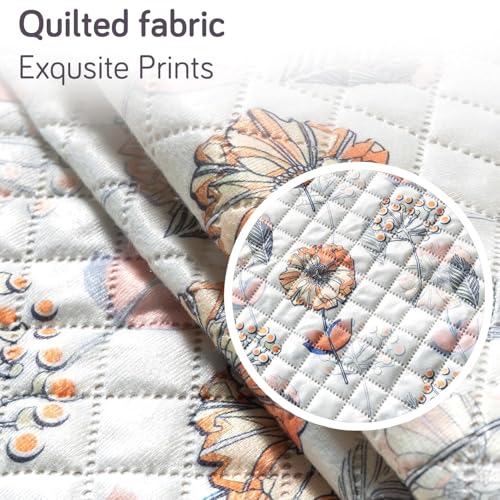 Image of HOKIPO Wildflower Breeze Quilted Sofa Cover 5 Seater Set - Washable 3+1+1 Sofa Cover for Seat & Back with Tassel Design | 'Tassel Twigs' Series (NEW-IN-991-T7 + IN-989-T7)