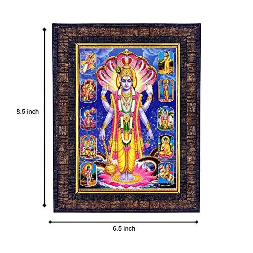 Image of Hawai Lord Vishnu 10 Avatar Photo Frame, Size- 8.5x7inch | Engineered Wood Wall Hanging Home Decor Religious Photo Frame | Housewarming, Festive Gift | SFDI285BLKFRM