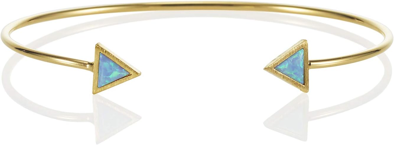 Triangle Opal Bangle for Women and Teen Girls, Stylish Geometric Open Bangle with Created Opals, Dainty Bangle Bracelet for Women with Gift Box