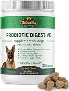 Premium Probiotics for Dogs - 120 Soft Chews - for Immune System Boost & Relief of Diarrhea, Gas, Bad Breath, Yeast, Skin Itching + 6 Natural Digestive Enzymes for Improved Digestion. Made USA