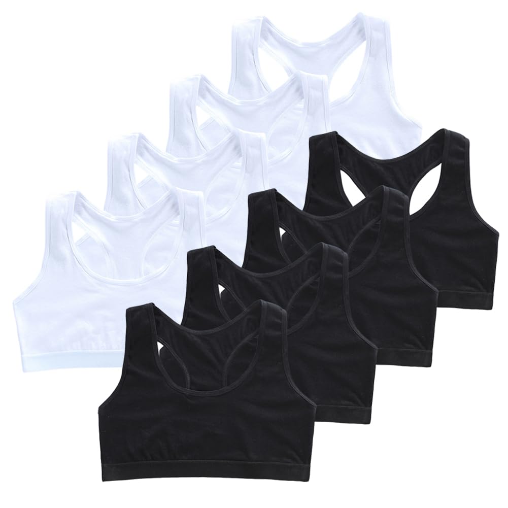 Lot de 8 soutiens-gorge d'entraînement à dos nageur pour fille de 9 à 14 ans - Sans couture - En coton - Doux et respirant