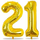 Gold 21st Birthday Balloons for Her, 40In Gold Mylar Foil Number 21 Balloons for Boys Girls, Birthday Party Balloons Numbers 2 and 1 for Women Men 12th 21st Anniversary Decorations Supplies