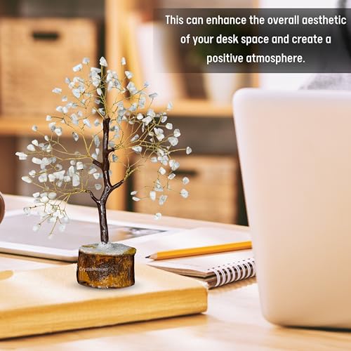 Image of Certified White Moonstone Crystal Tree for Good Luck - Healing Crystals Money Tree for Wealth, Positive Energy at Home Office - Decorative Spiritual Gifts for Vastu, House Warming