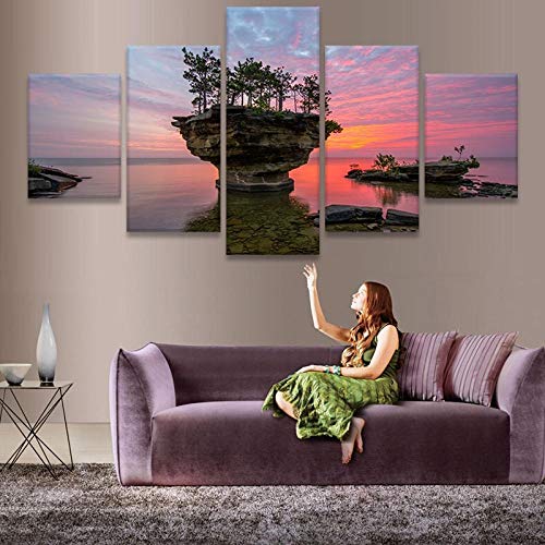 Toile 5 pièces arbre sur le rocher pour instaurer le calme au bureau