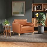 Studio Living® Lexington 39.4' Arm Chair, Mid-Century Modern, Pocket Coil Comfort, Easy Assembly, Vegan Leather, Carmel