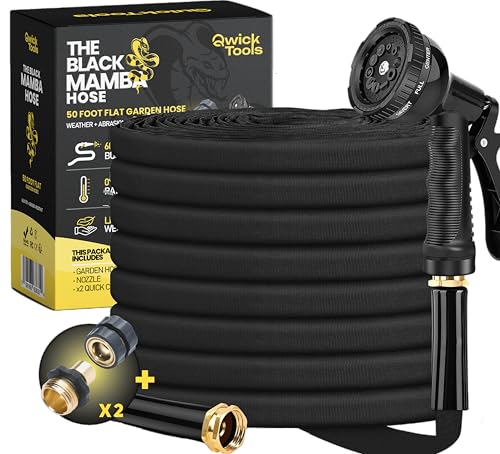 Flat-Garden-Hose-50FT-Flexible-Non-Expanding-Flat-Hose-with-Quick-Connector-9-Spray-Functional-Nozzle-Durable-Light-Weight-Collapsible-RV-Water-Hose-Kink-Free-Fabric-Hose-for-Camper