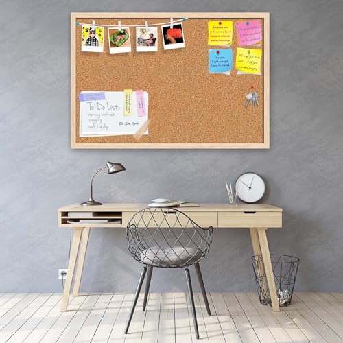 Image of ArtzFolio Cork Board | Bulletin Board Notice Pin Board | Vision Soft Board Combo with Thumb Push Pins & Sticky Notes | Natural Brown Frame | 36 x 24 inch (91 x 61 cms)