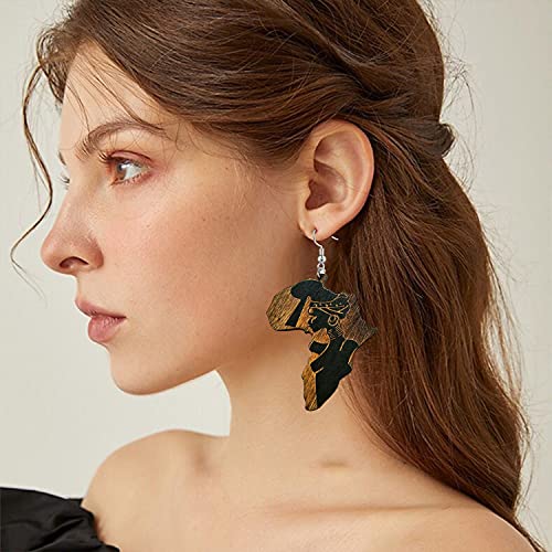 KaFu Bohemia Natural Wooden Painted Map Earrings AfricanEthnic Map Wooden Dangle Earrings Fashion Jewelry for Woman Girls4