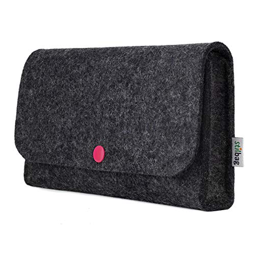 Stilbag Tasche für Elektronik Zubehör aus Wollfilz anthrazit, Knopf pink