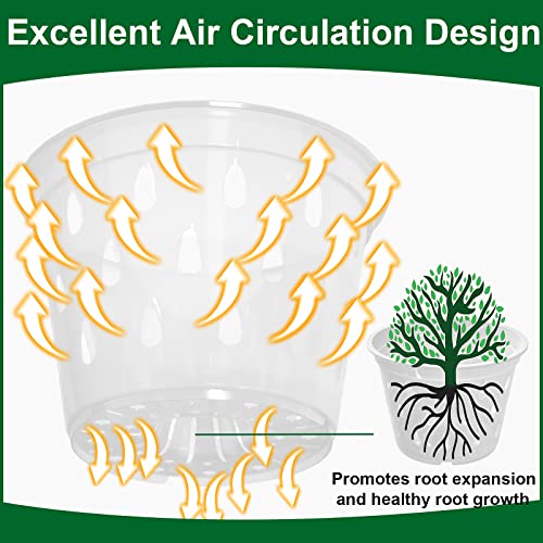 Kecio 4 Pack Orchid Pots With Holes And Saucers, 7 Inch Clear Plastic Orchid Pots For Repotting, Plastic Flower Plant Pot Indoor Outdoor, Breathable Slotted Orchids Planter #TOP2