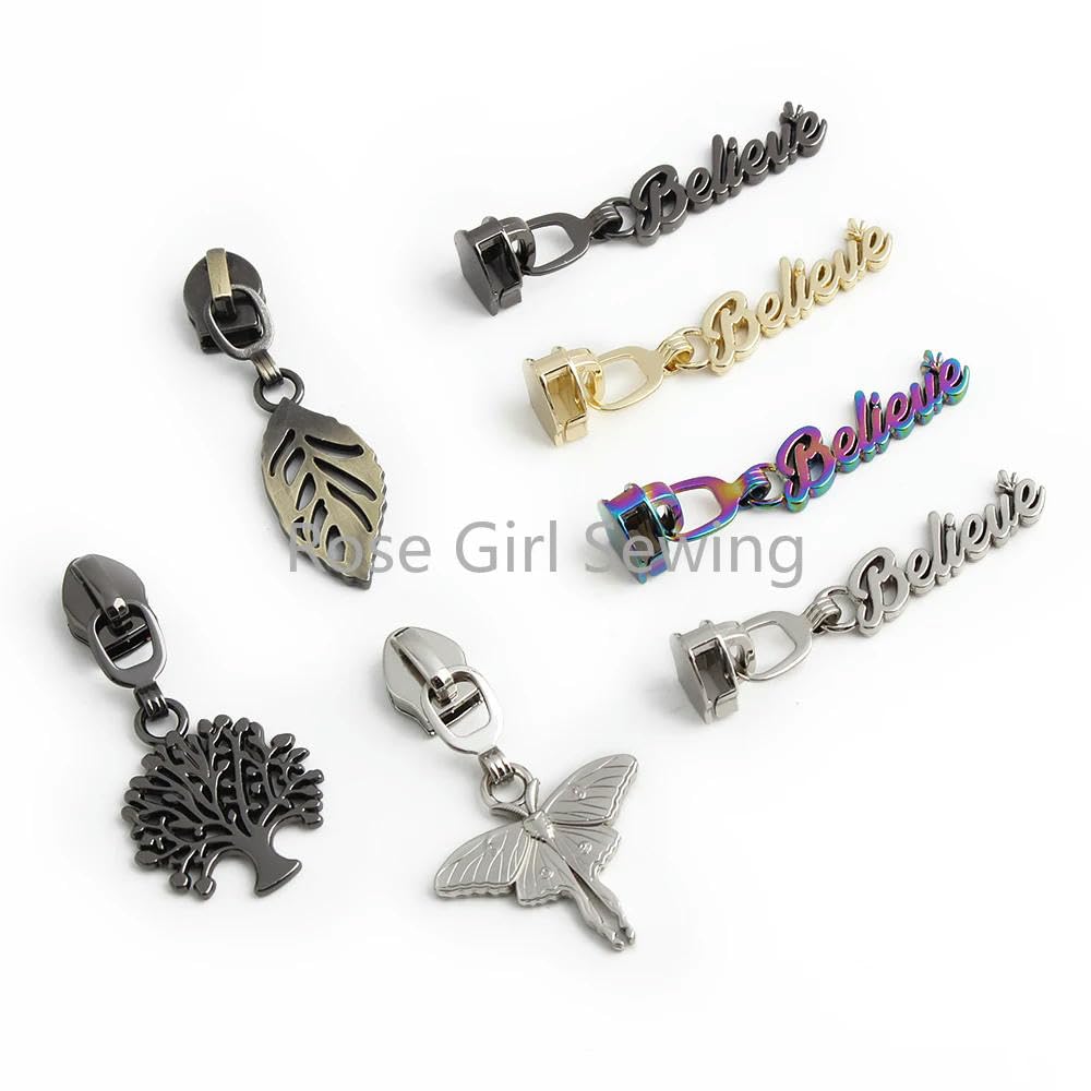 5# Deslizadores de Cremallera de Metal con Dientes de Nailon para Bolsos, Cremalleras, Kit de reparación de Cabezales, Accesorios, Negro Pistola, 200 Piezas