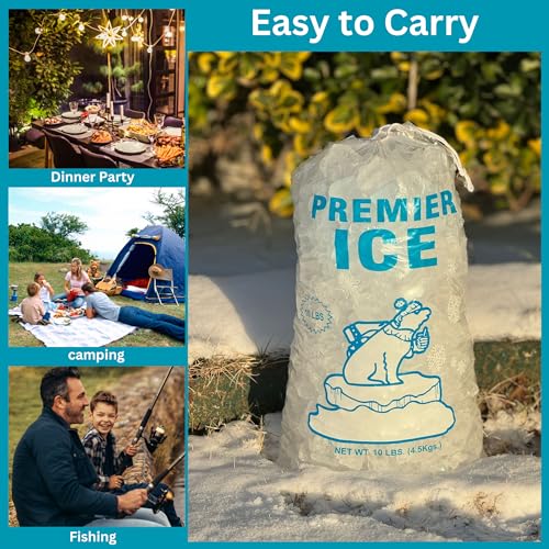 Image of Crystal Clear Premium Quality 10 Lbs Ice Bags Secure Drawstring Closure, Durable Heavy Duty Design for Easy Handling and Commercial Ice Machine Storage Thickness 1.5 Mil 38Microns Pack of (100)