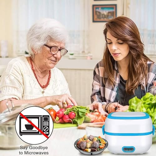 Image of Electric Lunch Box 3-in-1 Food Heater, Cooker & Steamer | Portable Stainless Steel Lunch Box with Removable Bowls | Leakproof & Easy to Clean Ideal for Office Home & Travel (1 Set)