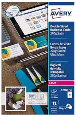 Tarjetas de visita doble cara 85x54mm blancas e imprimibles Avery C32026-25 satinadas