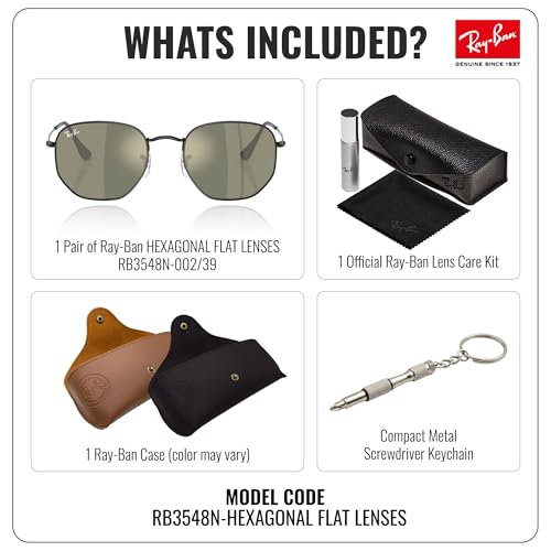 Image of Ray-Ban RB3548N HEXAGONAL FLAT LENSES Square-Round Shape Sunglasses for Men & Women with Official Eyewear Kit
