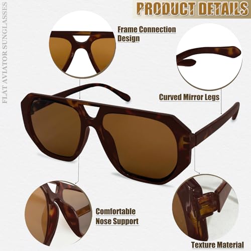 Image of LOHO MAGICA Rectangle Aviator Sunglasses, Retro Sunglasses for Women Men, Trendy Flat Frame Vintage 70s Sun Glasses