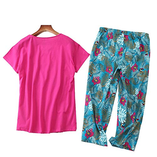 Image of Women Plus Size Pajama Sets Summer Cotton Sleepwear Tops with Capri Pants Pj Sets Fun Prints Pajama Sets