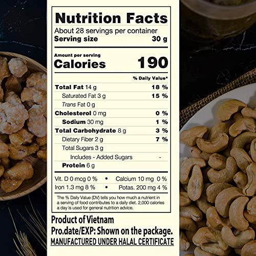 Image of LAFOOCO Organic Salted Cashews 30 oz, USDA Certified Dry Roasted Nuts | USDA & EU Organic whole cashews with sea salt, oil-free. Plant-based vegan protein snack from Vietnam. Resealable jar.