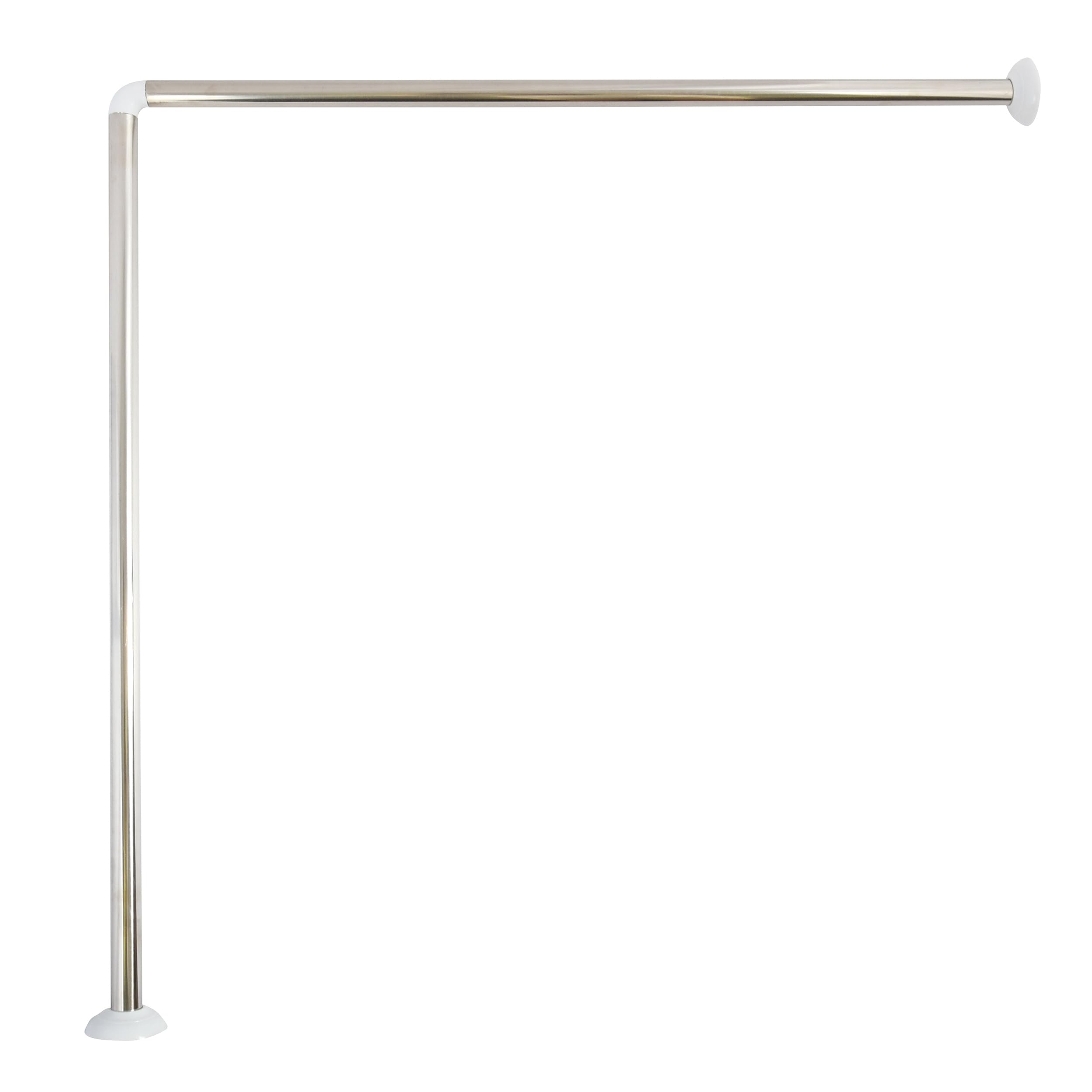 MSV, Barre tringle pour rideau de douche d'angle à fixer en Inox, support plafond & anneaux rideaux inclus, Adapté à tous les Rideaux, Montage Mural, 80x80cm Blanc