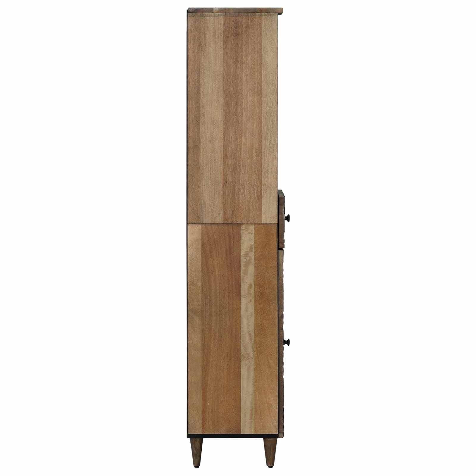 Badezimmerschrank Braun aus Massivholz Mango 38 x 33,5 x 160 cm mit Schublade Tür und Regal für Badmoebel Badezimmermoebel Set Stauraum und Ordnung im Gästebad und Wellnessbereich