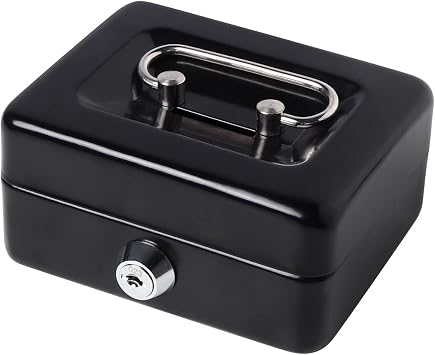 Decaller Mini Cash Box with Lock and Slot, Metal Coin Bank Piggy Bank for Adults & Kids, 4.9" x 3.7" x 2.3", Black