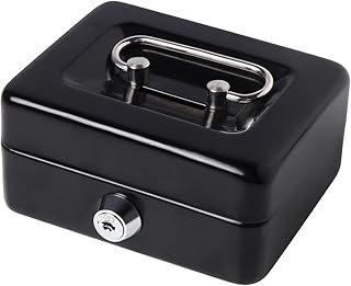 Small Cash Box with Lock and Slot, Decaller Locking Money Box, Metal Coin Piggy Bank for Adults and Kids