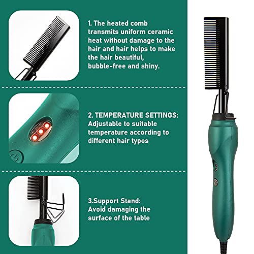 Hot Comb Hair Straightener,Electric Heat Press Comb,Anti-Scald Ceramic Hot Comb For Black Hair, Beard And Wigs,Ceramic Curling Flat Iron Curlers Designed Hair #TOP4