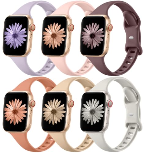 Image of Lerobo 6 Color Pack Bands Compatible with Slim Watch Bands for Apple Watch Women 45mm 44mm 42mm 46mm, Thin Narrow Sport Strap for iWatch Apple Watch Series 11 10 9 8 7 6 5 4 SE 3 2 1