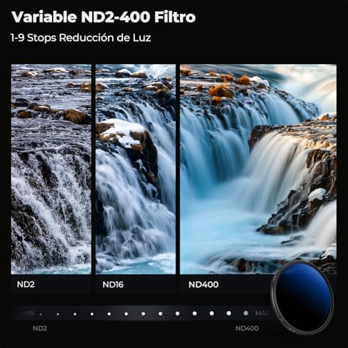 Filtro ND2-400 Variable 58mm K&F CONCEPT con Vidrio Óptico de 18 Capas y Paños 3