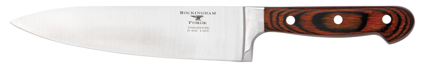 Rockingham Forge Essentials 8000 Series 8” Chef’s Knife with Classic Riveted Pakkawood Handles and Full Tang Construction, Stainless Steel Blades