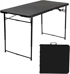 Mesa Camping Dobrável Maleta Portátil Com Regulagem de Altura 1,22m (Preto)