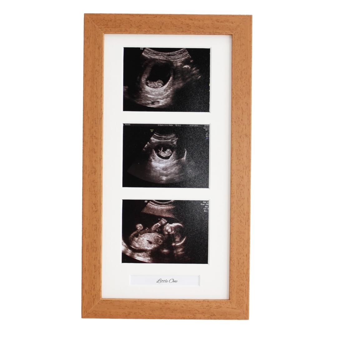 Baby Scan Photo Frame. Optional Personalisation. Multi Aperture Frame to display Three Ultra sound photographs. Pregnancy announcment | Baby Shower | Pregnancy Keepsake (Oak Frame)