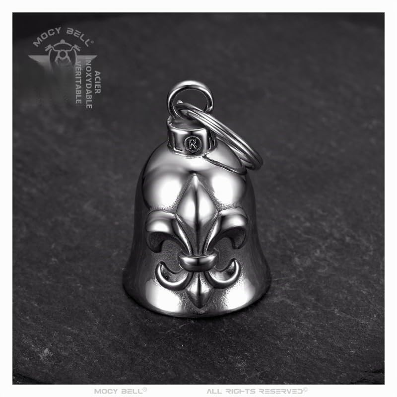 Clochette Moto Fleur DE LYS Porte-Bonheur MOCY BELL Acier Inoxydable Argent