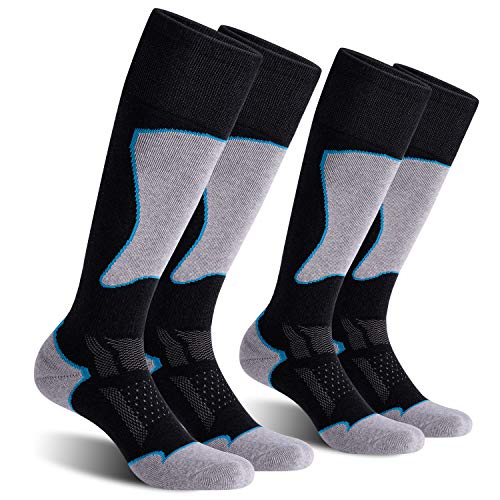 CelerSport 2 Pack Women's Ski Socks for Skiing, Snowboarding, Cold Weather, Winter Performance Socks, Black+Blue, Medium