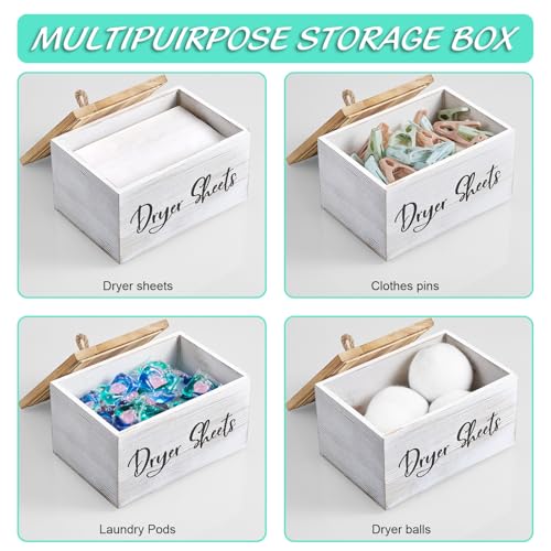 Bivvclaz Dryer Sheet Holder, White Washed Wood Laundry Sheets Container, Laundry Room Organization and Storage for Farmhouse Laundry Room Decor and Accessories, Fabric Softener Dispenser