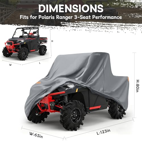 Image of Waterproof UTV Cover Compatible with Polaris Ranger 3 Seaters Performance, 6 Layers All Weather Cover with Air Vents, Door Zipper and Windproof Buckles and Bands for Rain Snow Dust Protection