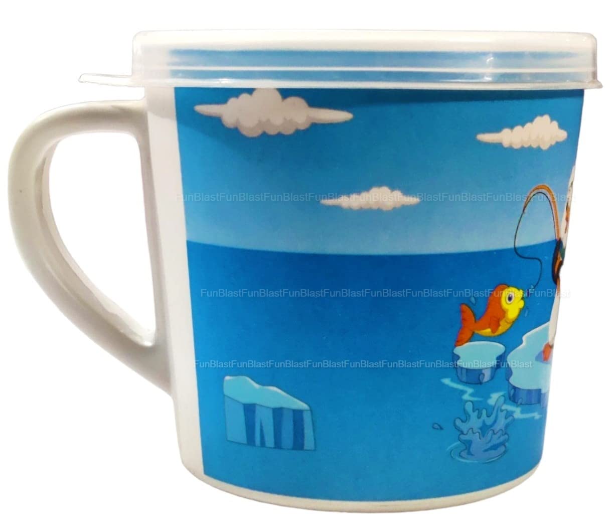FunBlast Milk Mug for Kids - Cartoon Design BPA Free With Lid, Bamboo Fiber Cup for Toddlers, Handle and Lid - 260 ML (Penguein)-image-46
