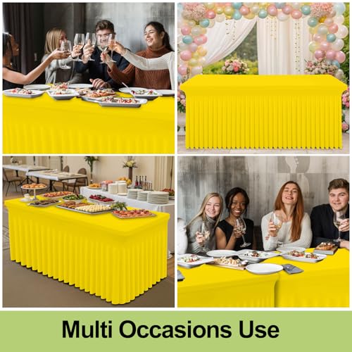 Image of Smiry Spandex Elastic Fitted Table Cloth Skirt for 6FT Rectangle Table | Stretch Washable Table Cloth, Banquet Table Cover for Wedding, Party, Indoor & Trade Shows, (Yellow, 72Lx30Wx30H)
