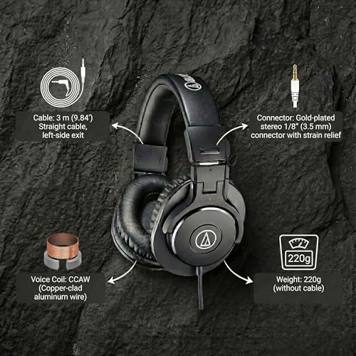 Image of Audio-Technica ATH-M30x Professional Monitor Headphones - Black Bundle with Case, Stand, Pouch, and Austin Bazaar Polishing Cloth