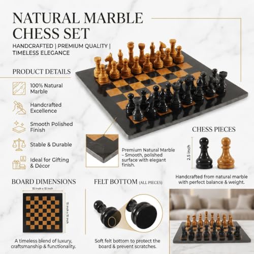 Set de Ajedrez de Mármol 15" Negro y Dorado miniatura 5