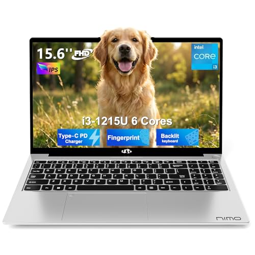 Image of NIMO 15.6" FHD IPS Laptop, Intel Core i3-1215U (Beats i5-1135G7 Class), 16GB RAM, 512GB SSD, Windows 11 Home, Wi-Fi 6, Backlit Keyboard, Fingerprint, USB-C 65W Fast Charge, Bluetooth 5.2, 180° View