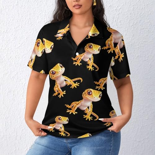 Polo de manga corta transpirable para mujer con estampado de leopardo 2