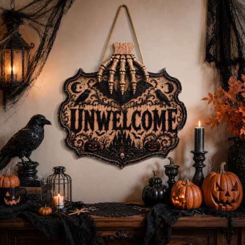 Image of Halloween Decorations - Gothic Unwelcome Wooden Sign for Front Door