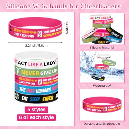 121 Pcs Cheerleader Gifts Kit 30 Zipper Portable Cheer Makeup Bag 30 Keychain Wristband Mirror 1 Bag Waterproof Cheer Stickers for Women Girls Cheerleader Teammates3