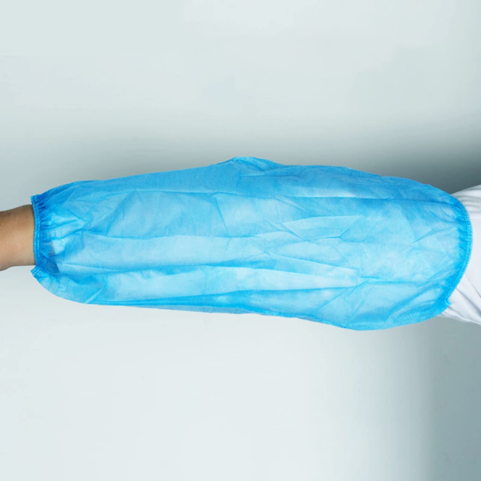 ZIMGOD Manchon Jetable Couvre-Bras Jetables Bleu, Manchon de Protection de Bras Léger en Non-tissé - 100 Pièces, Manchettes en Tissu Respirant avec Poignet Élastique